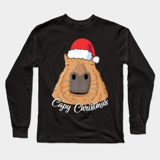 Capy or Huppy Christmas Capybara Holidays Santa Design Long Sleeve T-Shirt